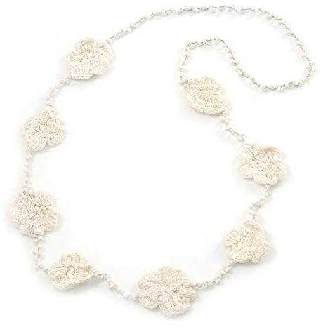 Avalaya Long collier de perles de verre au crochet Motif floral Blanc 96 cm, taille unique, Verre, Pas de gemme
