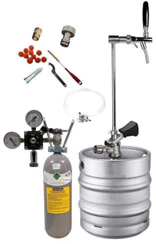 GASTROBEDARF WESTERBARKEY Zapfgarnitur mit Edelstahl Keg-Schanksäule inkl. 500g Co2 Flasche, Schläuche, Druckminderer und KEG Typ M (23475-004)