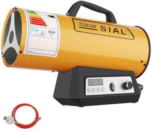 SIAL 113,000 Btu/hr Gas Fan Heater Gas Heat Cannon Gas Portable Heater Workshops Heater Hot Air Generator Electronic Switch/Can be Timed/Auto-Off, Yellow, 33kw