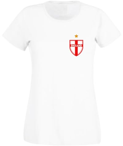 Second Ave Women's Ladies England Flag Badge Euros World Cup Football White T Shirt Top Kit