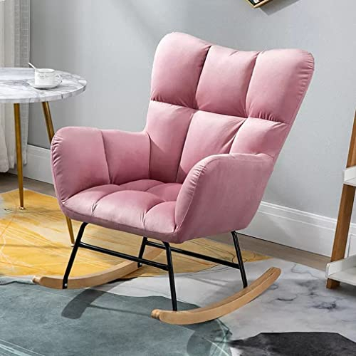 ATHUAH Moderner Schaukelstuhl mit hoher Rückenlehne, gepolsterter Glider Rocker-Sessel, Wohnzimmer-Loungesessel, Gartenschaukelstuhl, moderner Teddy-Stoff-Stillstuhl für Mama (Farbe: Rosa)