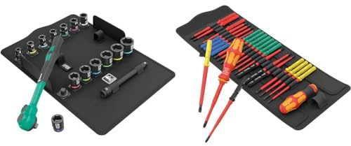 Wera 05005530001 8100 SB 12 Zyklop Comfort Knarrensatz, Umschalthebel, 3/8-Antrieb, metrisch, 16-teilig & 05006617001 Kraftform Kompakt VDE Big Pack 1, 26-teilig