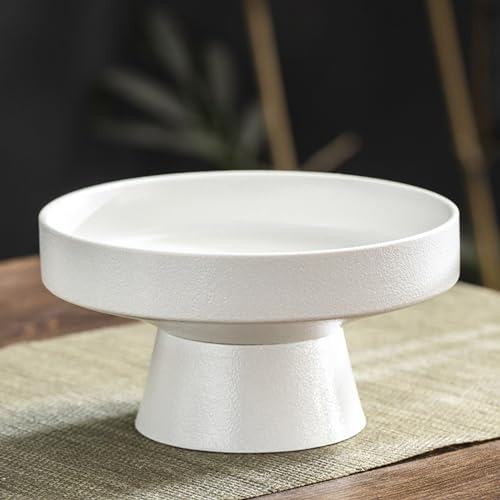 BURLOE Blanco, Cuenco De Cerámica con Pie Decorativo, Pedestal Frutero Bandeja Frutas Postre Soporte para Servir Utensilios El Hogar Encimera Cocina Pieza Central Redonda