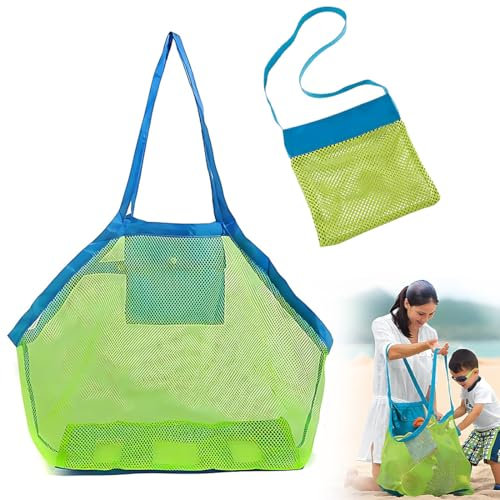 2 Stück Strandtasche Strandspielzeug Tasche für Sandspielzeug Wasserspielzeug für Kinder Aufräumsack Spielsack Badetasche Beachbag Faltbar für Familie Urlaub
