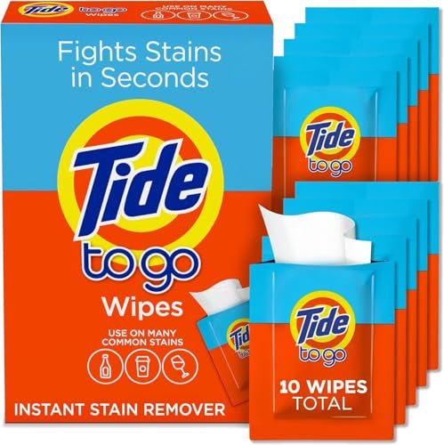 Tide To Go Tücher – Sofortiger Fleckenentferner für Kleidung – Wäschelösung für Reisen und Taschenformat – praktische Packung für verschüttete Flüssigkeiten und Flecken unterwegs – effektiver