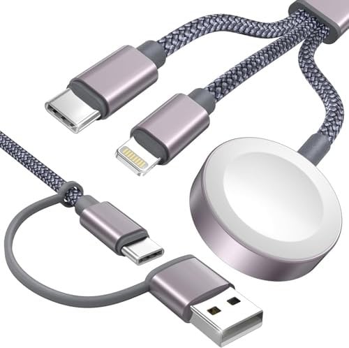 Upgraded Travel Essentials 3 in 2 USB C Cable for Apple Watch Charger iPhone Charger Multi Charger Cable Compatible with iWatch Ultra/SE/10/9/8/7/6/5/4/3/2/1 & iPhone 16/15/14/13/12/11/Galaxy S23-4FT
