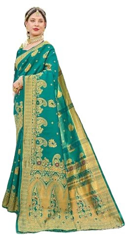 INDIA MADE AnouK 24345172 Banarasi-Sari aus Seide, gewebtes Design, Grün , Einheitsgröße