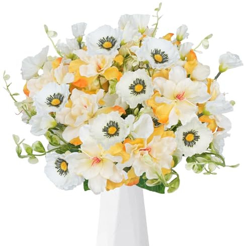 HUAESIN 4pcs Artificiales de Amapola Flores Artificiales Decoración Flores Artificiales Rama de Flores Planta Artificial para Boda Partido Centros de Mesa El arreglo Floral Inicio Cocina Decoración