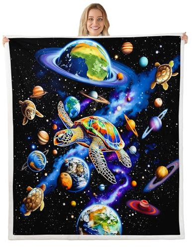 Loussiesd Sea Turtle Decke 75x100cm Galaxy Couchdecke Jungen Mädchen Reptile Tortoise Wohndecke Turtle Flanell Fleecedecke Microfiber Couchdecke für Couch