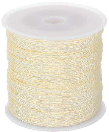 sourcing map Nylonschnur für Armbänder, 0,8 mm, 90 m, Nylonschnur, Satin-Schnur, elastische Schnur für Fenster, Vorhang, Rollo, Armbänder, Nähen, Halsketten, Handwerk, Beige