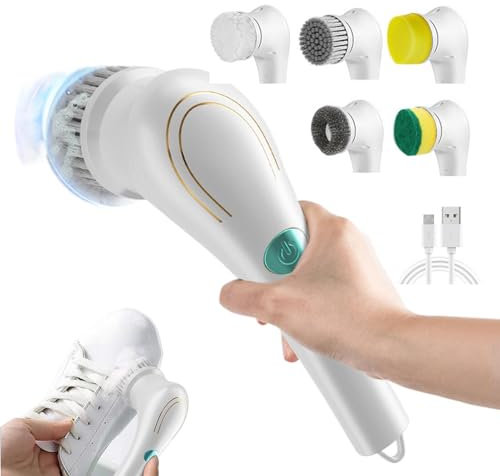 Spazzola per la pulizia elettrica, spazzola per lavare i piatti, spazzola portatile con testine sostituibili, potente spazzola di pulizia per vasca da bagno, pavimento, lavandino