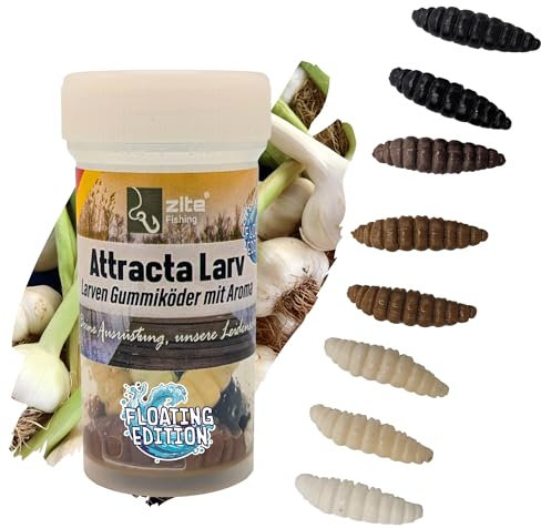 Zite Fishing Attracta Larv Floating | 8 Stück Aromatisierte Gummiköder Forellen-Angeln | Künstliche Larven Rotationsköder Auftreibende Wirkung | Phthalatfrei & Nachhaltig (Natur-Mix Knoblauch)