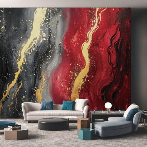 Photo Wallpaper Marble Abstract Geometric, Wall Mural Black Red Gold Grey, Decor Poster Picture Design Murals Wall Art, for Living Room Bedroom 150cmx105cm
