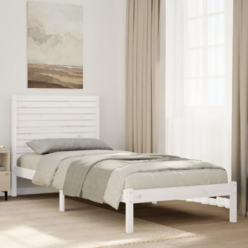 vidaXL Extra Long Bed Frame without Mattress, Bed Base for Bedroom, Mattress Foundation for Single Bed, Modern Style, White 90x210 cm Solid Wood