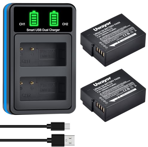 Uwayor 2 Stück DMW-BLC12 DMW-BLC12E Akku und Ladegerät kompatibel mit Panasonic Lumix G85, G81, G91, DC-FZ1000 II, DC-G90, DMC-G80, DMC-FZ2000, DMC-G5, DMC-G6, DMC-GX8, DMC-FZ200, DMC-FZ300