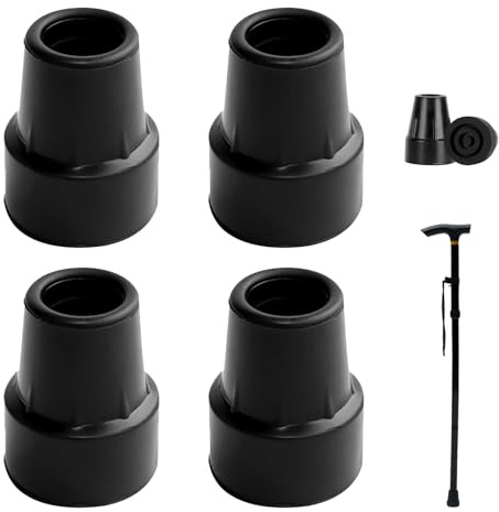 4 Piezas Tacos de Gomas Antideslizantes para Muletas y Bastones 19mm, Conteras Reforzadas de Repuesto, Extremos Protectores para Bastones de Caminata, Bastones para Ancianos, Muletas Médicas, Negro