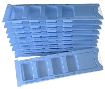 SITIS Medical Medikamentendispenser mit 4 Fächern, 10 Stück, Tablettenbox für einen Tag, Pillenbox, Tagesdispenser (Blau)