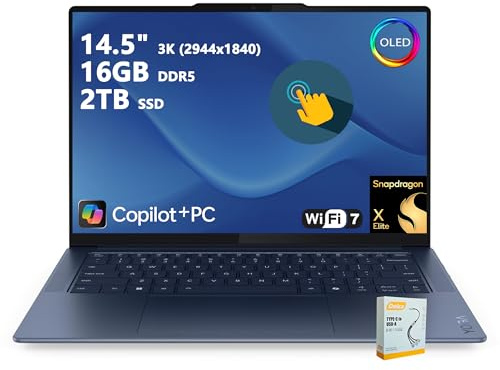 Lenovo Yoga Slim 7X Copilot+AI PC Laptop | 14,5 pollici 3K 90Hz OLED Touch | Snapdragon X Elite (fino a 45 top NPU) | SSD 16 GB DDR5 2 TB | per lavoro professionale retroilluminato Wi-Fi 7 Win11 con