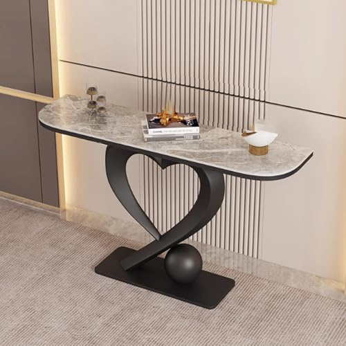 BRCYKRWY Table D'entrée avec Plateau en Marbre,Table de Couloir étroite,Structure en Métal,D'entrée Haute,pour Entrée,Couloir,Salon(Black+Gray,100cm/39.4)
