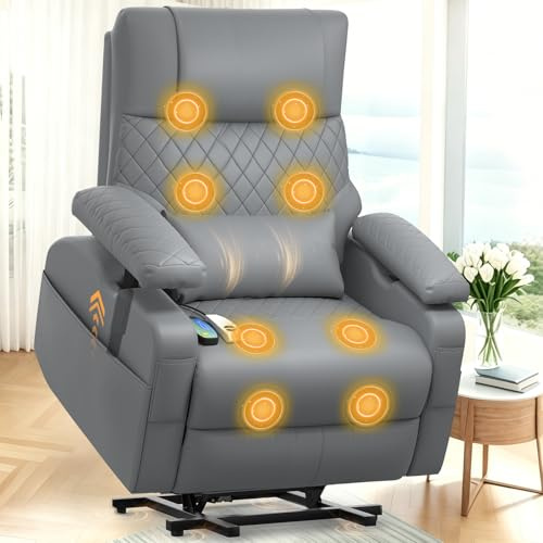 Recliner Armchair electric with Heating & Massage, Lift Chair for elderly | Rise and recliner chairs electric with 3D Adjustable Armrest, Extra lumbar pillow, Type C+USB Ports, 4 Storage Pockets