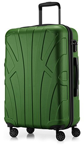 Suitline - Hartschalen-Koffer mittelgroß mit Dehnfuge Check-In Gepäck Trolley erweiterbar Rollkoffer Reisekoffer, größe M, 4 Rollen, TSA, 66 cm, 100% ABS, Farbe:Grün