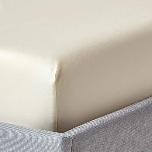 HOMESCAPES Satin Spannbettlaken Bio-Baumwolle 140x200 cm Creme-vanille, Bio Bettlaken mit Gummizug, Fadendichte 400