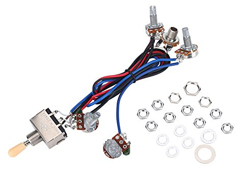 Guitar Wiring Harness Kit, 3 Way Switch 2 Volume 2 Tone 1 Jack 500K Pots for Les Paul LP Guitar