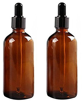 Lot de 2 flacons compte-gouttes vides en verre ambré de 100 ml avec compte-gouttes en verre pour huiles essentielles, formules cosmétiques, parfums et autres liquides
