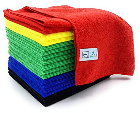 SellerKing® 17 Mikrofasertücher im 4 + 1 Farben-System. Microfaser-Reinigungstücher Küche Haushalt Bad Toilette + Auto-Pflege. Grün Blau Gelb Rot Schwarz im 5 Farben Set. 40 x 40 cm