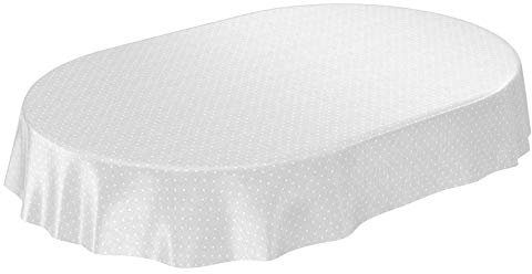 ANRO Wachstuchtischdecke Wachstuch Wachstischdecke Tischdecke Punkte Dots Gepunktet Uni Einfarbig Grau Oval 220x140cm eingefasst