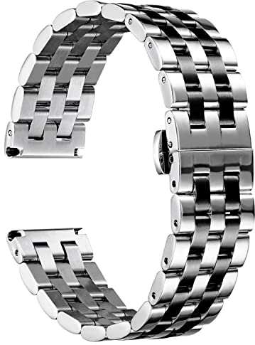 BINLUN Edelstahl Uhrenarmband Poliert Metall Uhrenarmbänder 18mm 19mm 20mm 21mm 22mm 24mm Smartwatch Ersatzarmband für Herren Damen Metallarmband mit Geraden und Gebogenen Ende (Silber-schwarz,21mm)