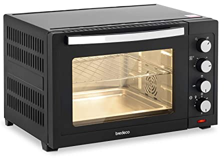 bredeco Mini-Four Minifour Mini Four Posable Petit Four Électrique BCMO-38L (1 600 W, 38 l, 100-230 °C, Multifonctions, 4 Programmes, Convection/Chaleur Tournante, Plaque & grille)