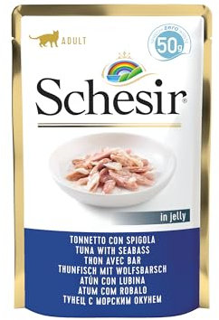 Schesir Cat Jelly Thunfisch mit Wolfsbarsch, Katzenfutter nass, 30 Beutel x 50 g