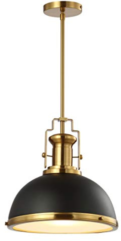 JONATHAN Y Homer Industrial Dome Pendant 13, Black/Brass Gold