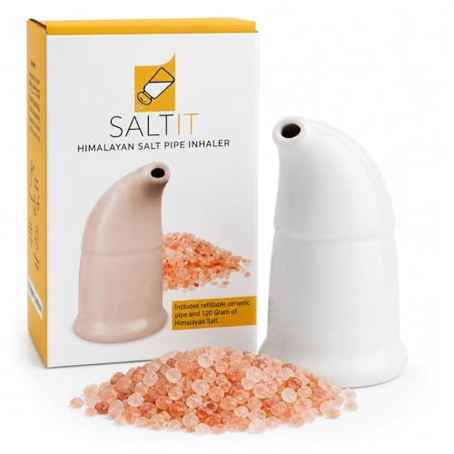 SALTIT original Himalaya saltrör inhalator med 100 % naturliga Himalaya rosa saltkristaller, standardstorlek, kompakt design, påfyllbar, tilläggsfri, CE-certifierad