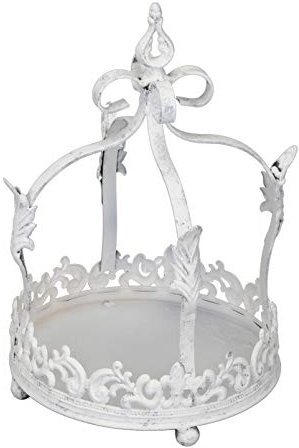 Posiwio nostalgische Garten-Krone Deko-Krone Pflanz-Krone Metall weiß Vintage Shabby Optik in 2 möglichen Größen (groß)