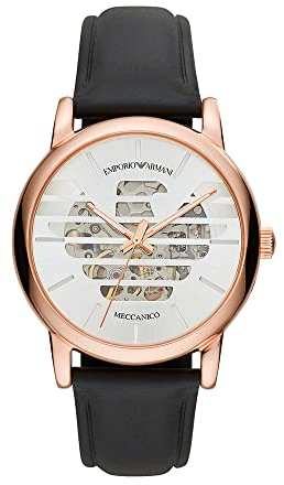 Emporio Armani Herrenuhr , Automatikuhrwerk, 43mm Rose Gold Edelstahlgehäuse mit Lederarmband, AR60031