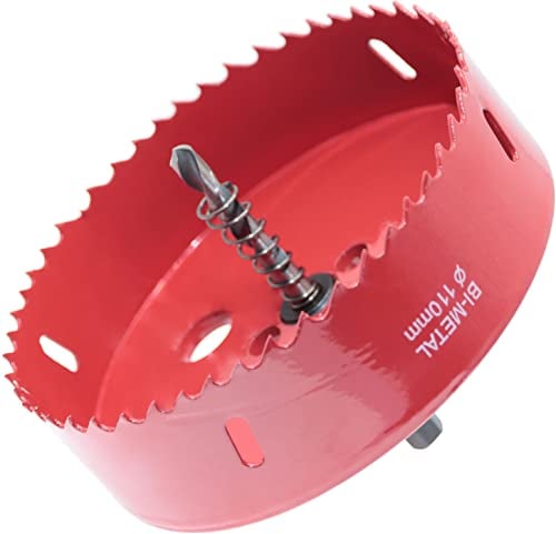 Scie cloche GARHWAL HSS M42 Bi-Métal 110 mm - Avec Adaptateur et Foret de centrage - Idéale pour bois, plastique, cloisons sèches, contreplaqué et métaux - Profondeur de coupe jusqu'à 32 mm
