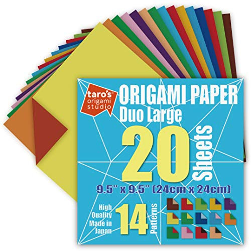 Taro's Origami Studio Großes Duo, Doppelseitiges Standard-Kami-Papier mit 14 Farbwechselmustern, 20 Blatt (Herstellung in Japan)