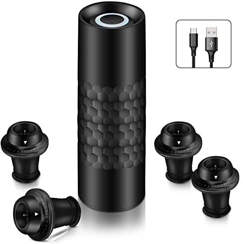 Wiwoney Kit de pompe à vin automatique avec 1 pompe à vide rechargeable, 4 bouchons de vin sous vide et 1 câble de charge type C