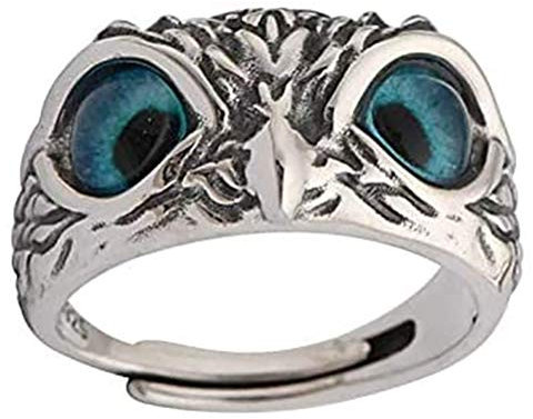 Yumoo S925 Sterling Silber Dämonenauge Eule Ring Retro Tier offen verstellbar Ring Schmuck Geschenk Frauen und Männer Liebhaber