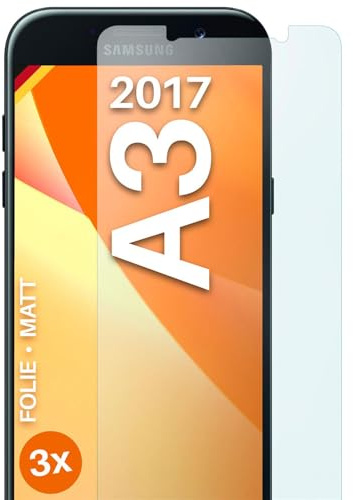 moex FlexProtect matte Schutzfolie für Samsung Galaxy A3 (2017) Displayschutz Folie matt gegen Reflexionen, Anti Reflex Handyfolie mit Sonnenschutz, Kompatibel mit jeder Handyhülle, 3 Stück