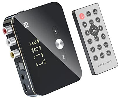 WUJIN NFC Bluetooth 5.0 Transmisor y receptor, adaptador de audio inalámbrico Aux Bluetooth adaptador para PC coche TV Home estéreo, AUX+RCA+óptico+Coaxial+U Disk+TF tarjeta seis interfaces