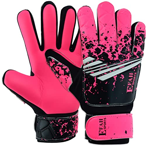 EFAH SPORTS Fußball-Torwarthandschuhe für Jungen, Kinder, Jugendliche, Fußball-Torwarthandschuhe mit super griffigen Handflächen (Pink, Size 8 Suitable for Size M-L Adult)