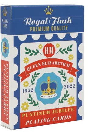 Royal Flush Queen's Gedenkspielkarten – 1 Deck Platinum Jubilee 2022 Pokerkarten, hochwertiges Cartamundi-Leinen-Finish, leicht zu mischen und langlebig, Limitierte Auflage