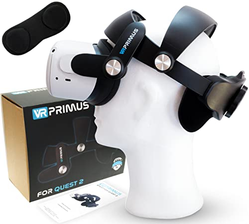 VR-PRIMUS Elite Strap + Linsenschutz - Kompatibel mit Oculus (Meta) Quest 2 - Sehr komfortabel, gepolstert, stabil, optimal einstellbar - VR Brille Head Strap Zubehör - schwarz
