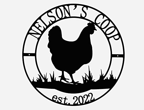 Placa de metal, Nombre personalizado y fecha, Cartel del gallinero, Huevos Frescos, Letrero de pared, Decoracion Granja Colgando metálica Decoración de jardines, gallo, gallina, Аño de establecimiento