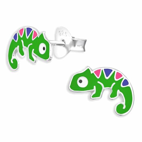 Monkimau Chameleon Ohrstecker Ohrringe aus 925 Silber Schmuck Silberohrringe Medizinisch für Kinder Mädchen Damen Frauen