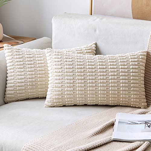 MIULEE 2er Set 30x50 cm Kordsamt Kissenbezüge Moderne Kissenhüllen Dekorative Sofakissen Dekokissen Weicher Zierkissenbezug für Wohnzimmer Sofa Schlafzimmer Boho Dekor Beige