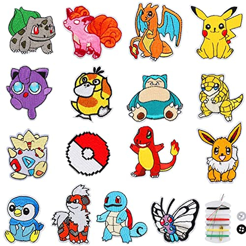 16 Pieces Patches Zum Aufbügeln,Bestickte Aufnäher,Jean Patch Sticker,Aufnähen Bügelbilder Set,Sewing Applique,Flicken zum Aufbügeln,Applikation zum Aufbuegeln,Textilien Bügelflicken für DIY Kleidung